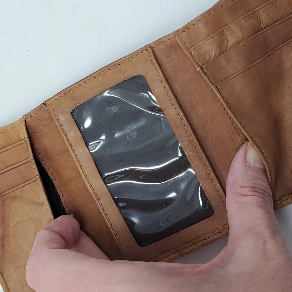 NHL Brown Leather Key Card Holder with Embossed Wing Design